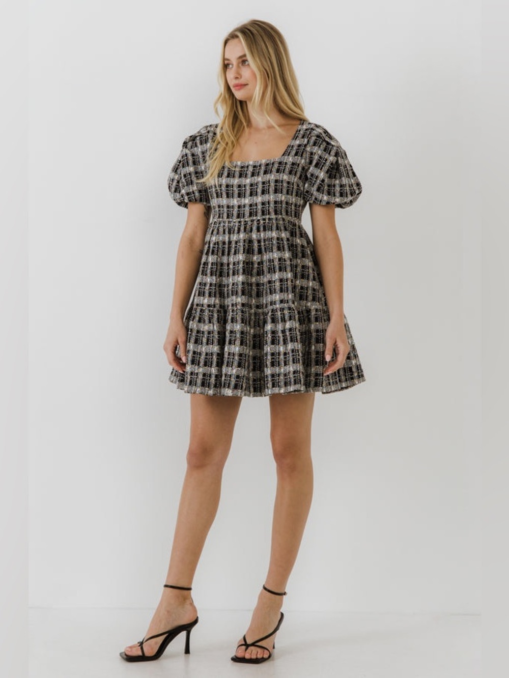 English Factory Multi Tweed Puff Sleeve Minidress M NWT - Picture 5 of 6